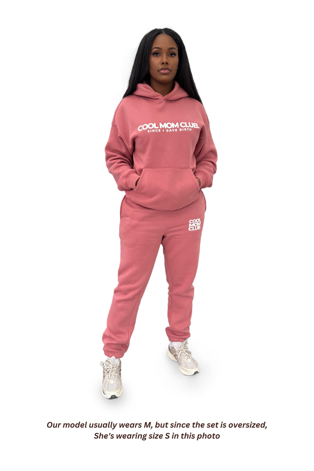 Cool Mom Club Set in Rose an Essential Sweatpants & Hoodie Set outside